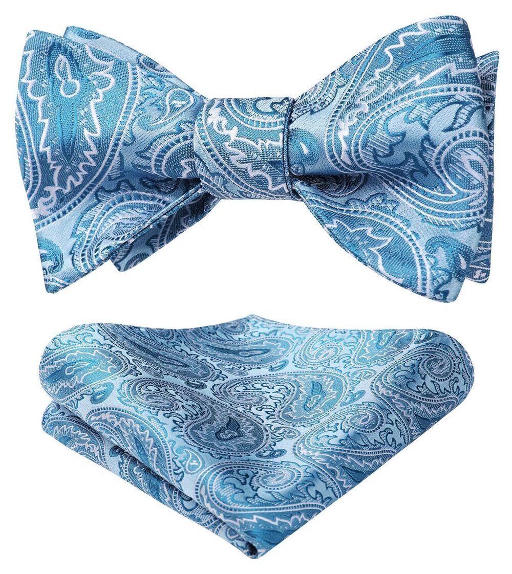 7608 Bow Ties Blue Floral Bowties Self Tie Bow Tie and Pocket Square Set